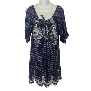 Tamara Catz Blue Embroidered Cold Shoulder Short Dress Women’s Sz S/M Blue